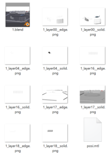 1.blendからレイヤーごとに線画(edge)と面(solid)のパスを書き出したPNGファイル一覧